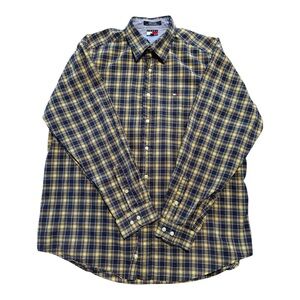 Tommy Hilfiger Plaid Men’s Shirt XL  Yellow Blue Long Sleeves Vintage Y2K Preppy